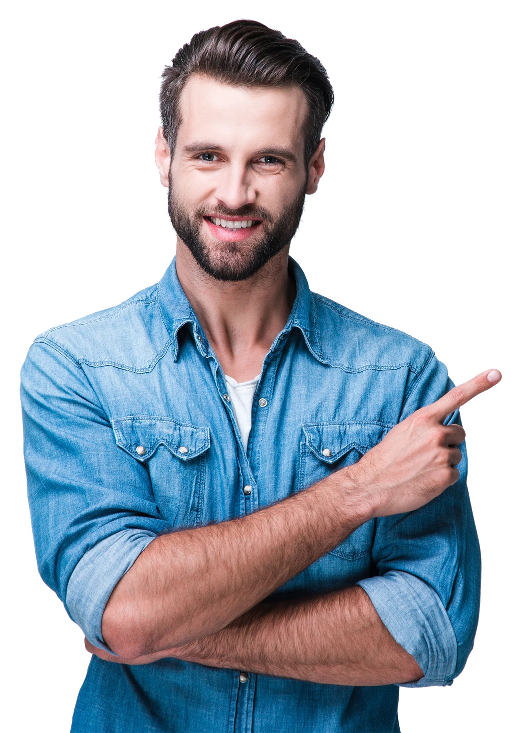 Smiling person pointing