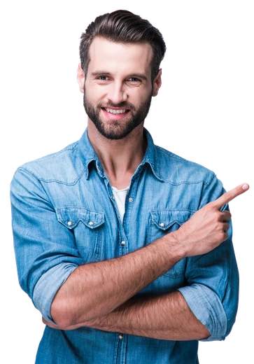 Smiling person pointing